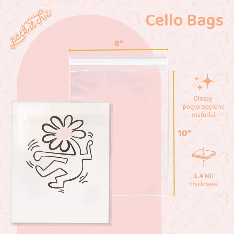 Pack It Chic - 8    X 10    (200 Pack) Clear Resealable Cello Poly Bags - Fits 8X10 Prints, Photos, Artwork - Self Seal - Image 2